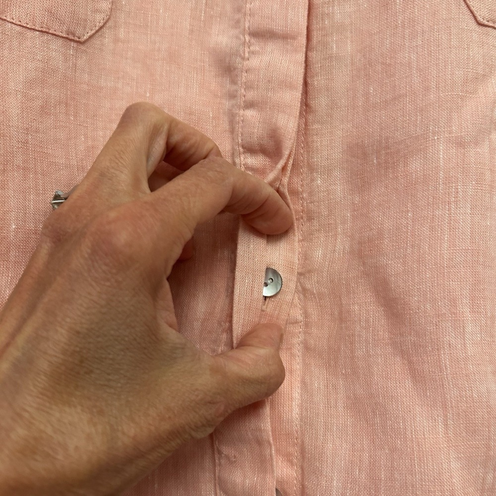 J. Jill Womens Sz M Love Linen Button Up Shirt Peach Salmon 100% Linen Coastal - Picture 11 of 11